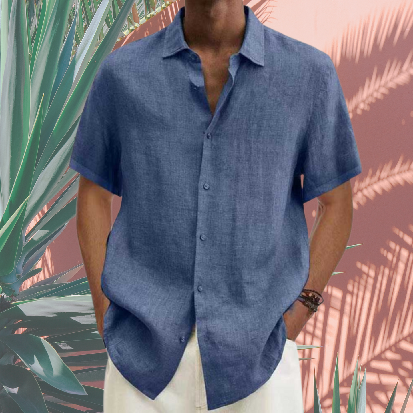 Kurzarmhemd aus Baumwolle – Herrenmodell mit Button-Down | Blau