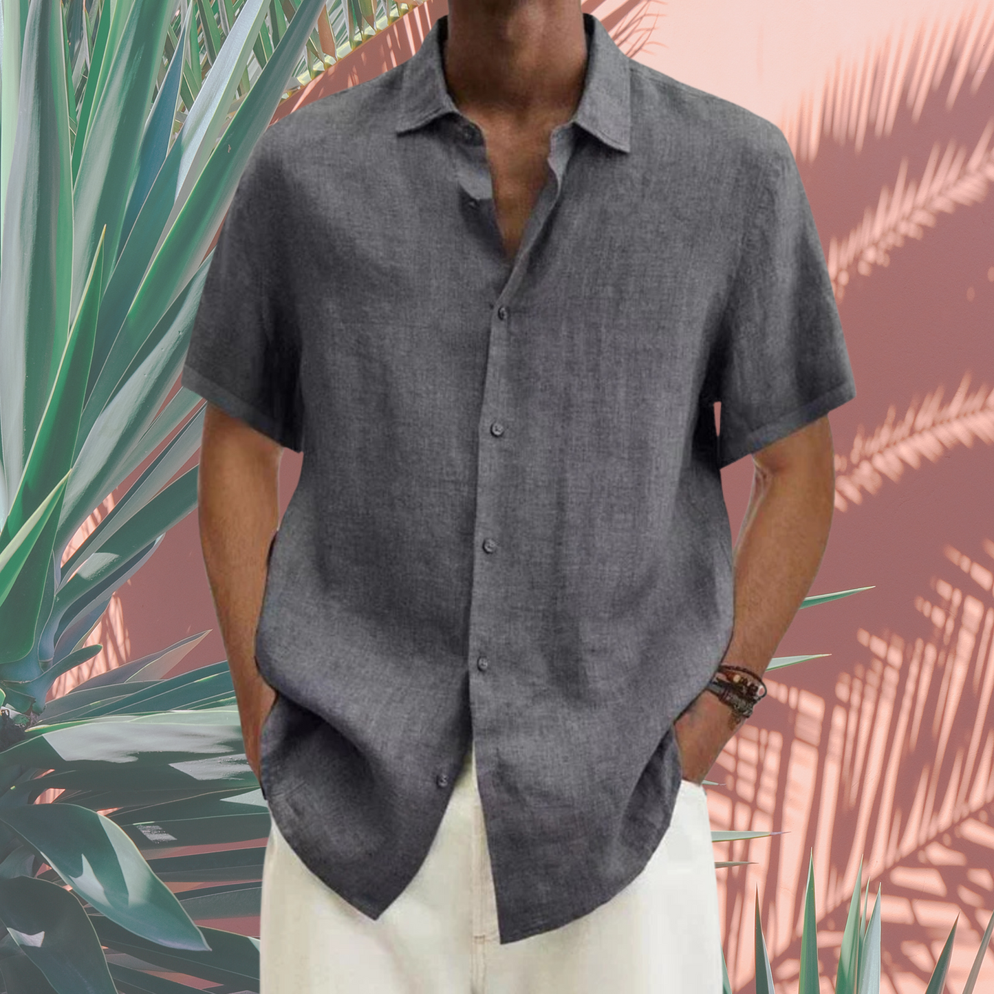 Kurzarmhemd aus Baumwolle – Herrenmodell mit Button-Down | Grau