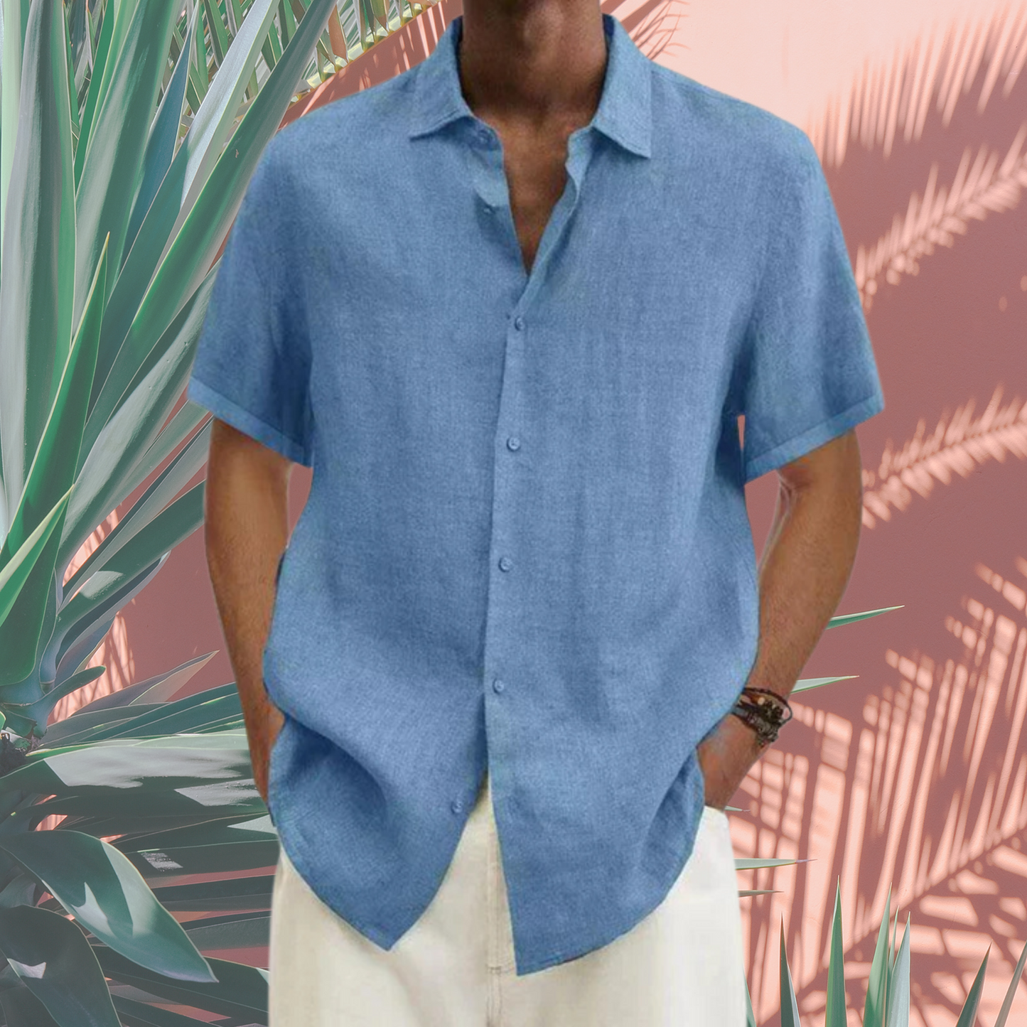 Kurzarmhemd aus Baumwolle – Herrenmodell mit Button-Down | Hellblau