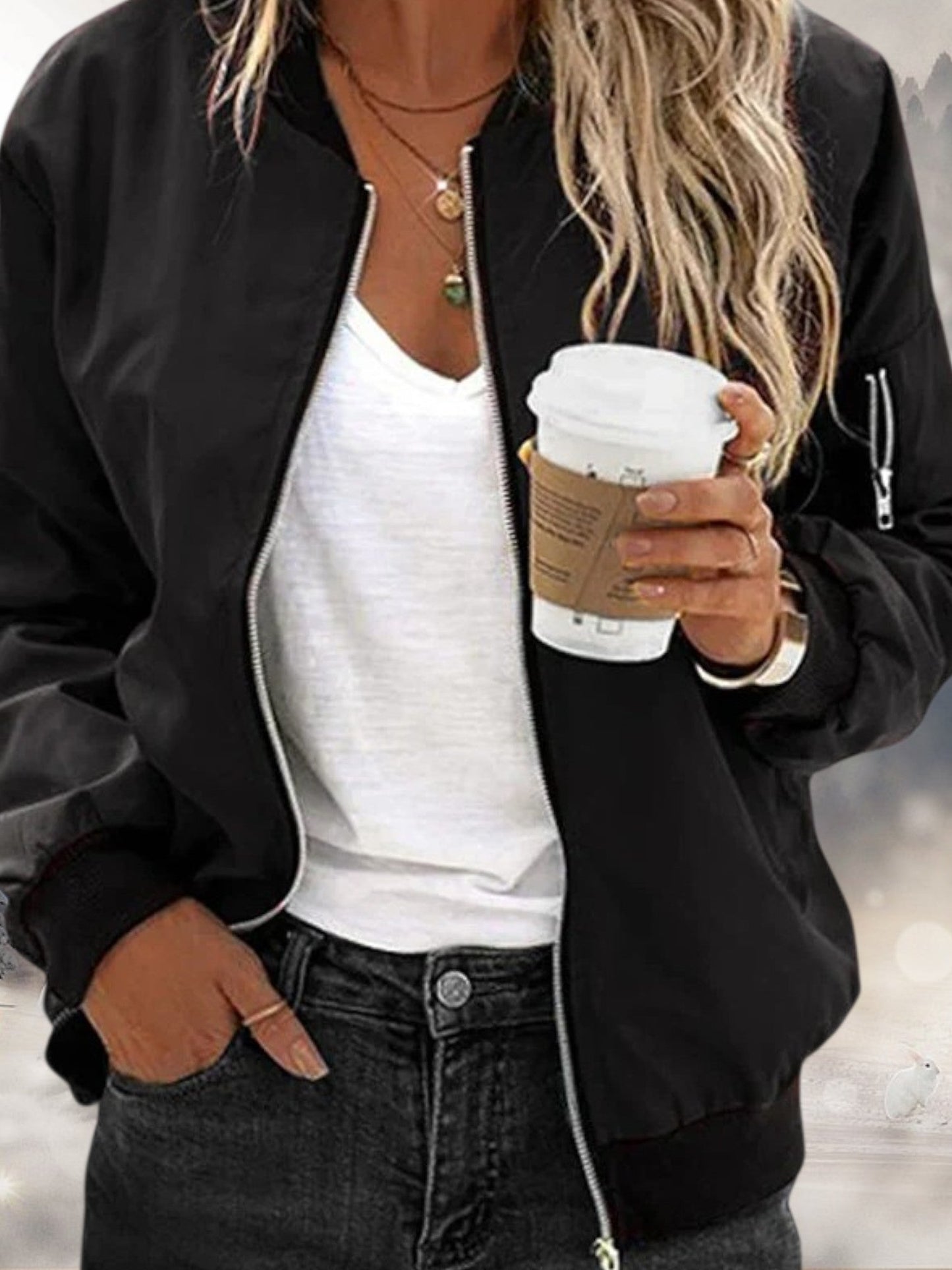Langarmbomberjacke mit Reißverschluss und Rippendetails 0