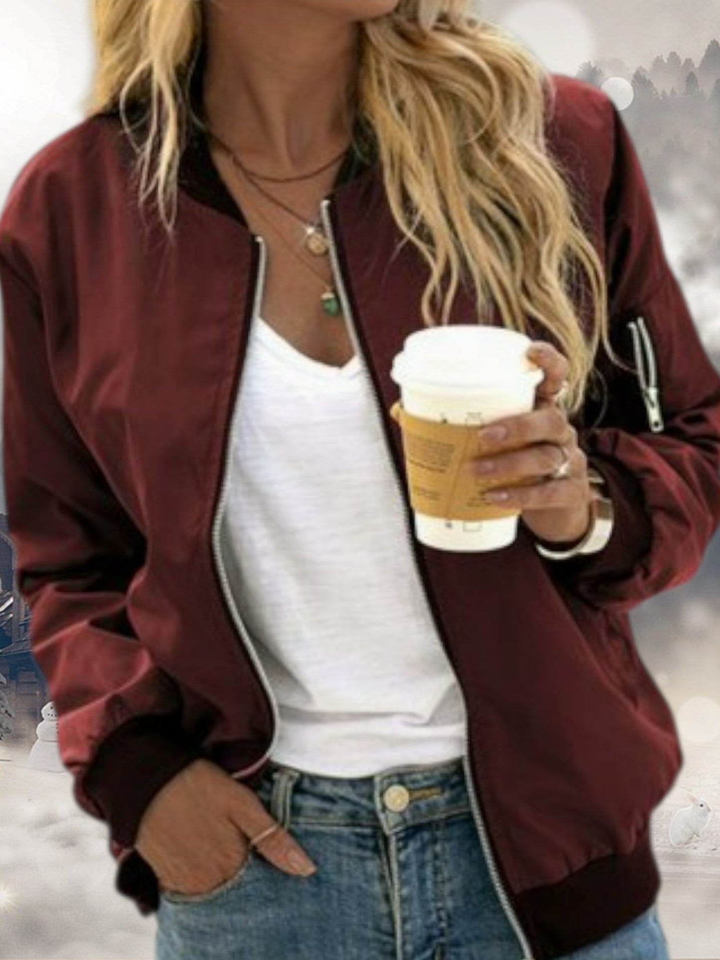Langarmbomberjacke mit Reißverschluss und Rippendetails 1
