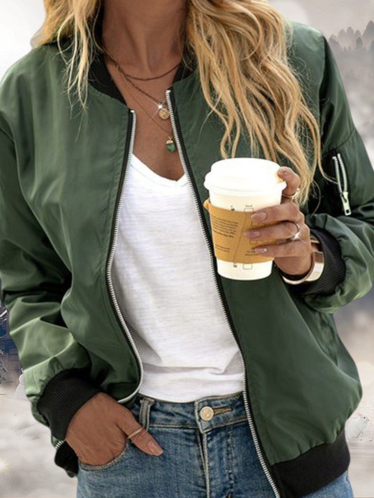 Langarmbomberjacke mit Reißverschluss und Rippendetails 2