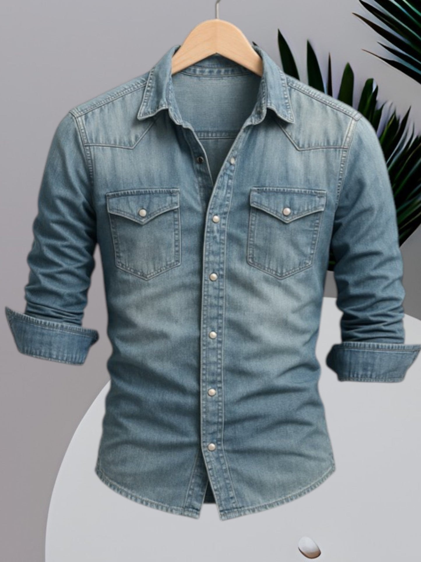 Langärmliges Jeanshemd für Herren mit Knopfverschluss und strapazierfähigem Stoff 1