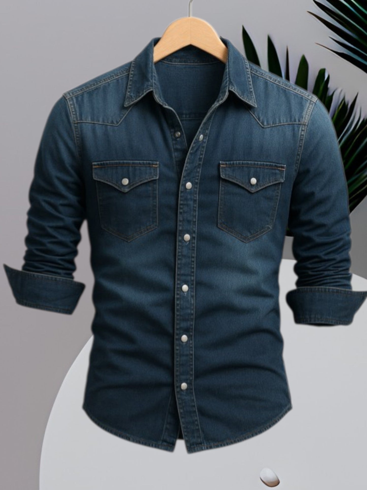 Langärmliges Jeanshemd für Herren mit Knopfverschluss und strapazierfähigem Stoff 3