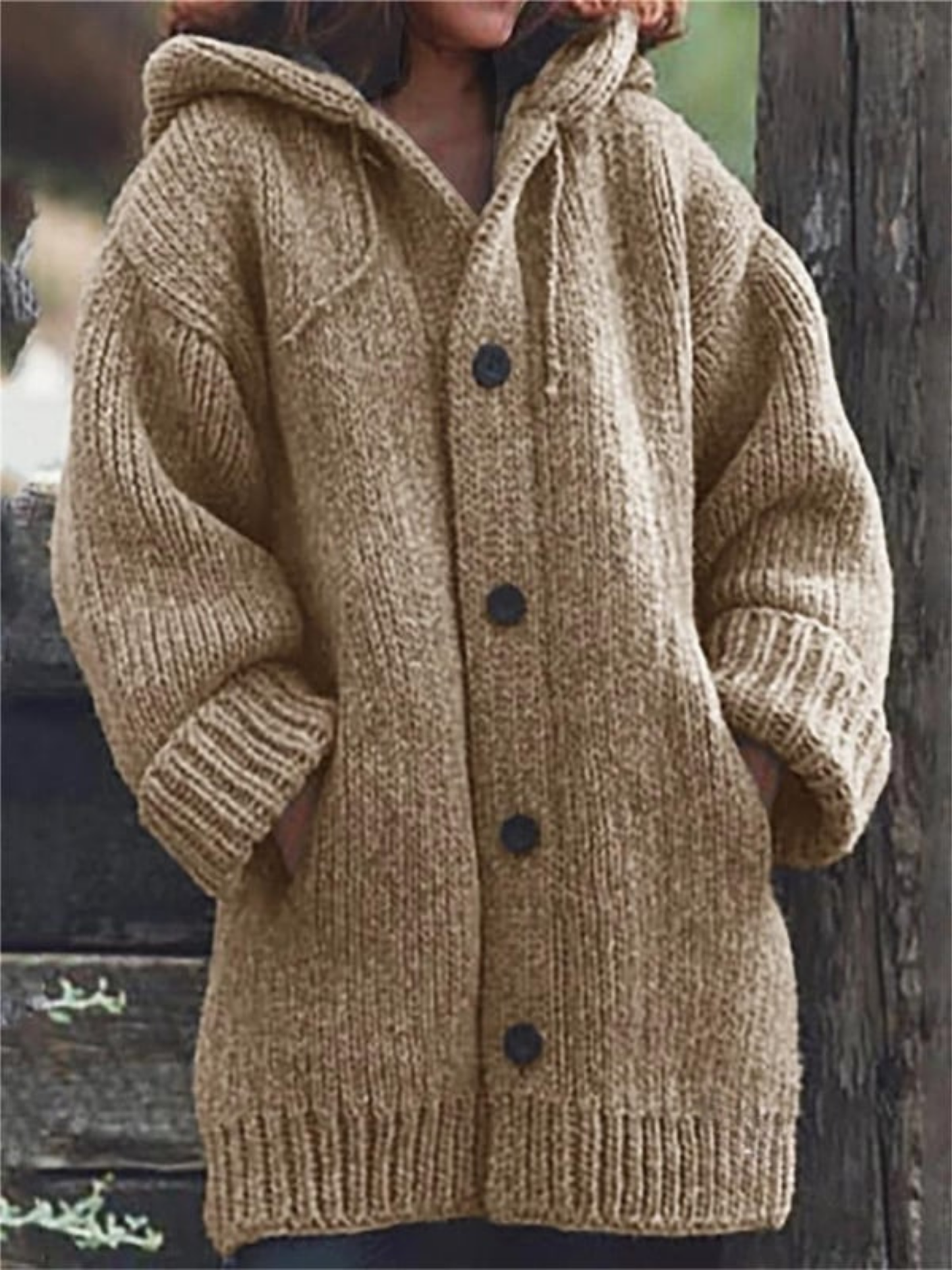 Langer Cardigan für Damen, mit Kapuze | Lange Länge 3