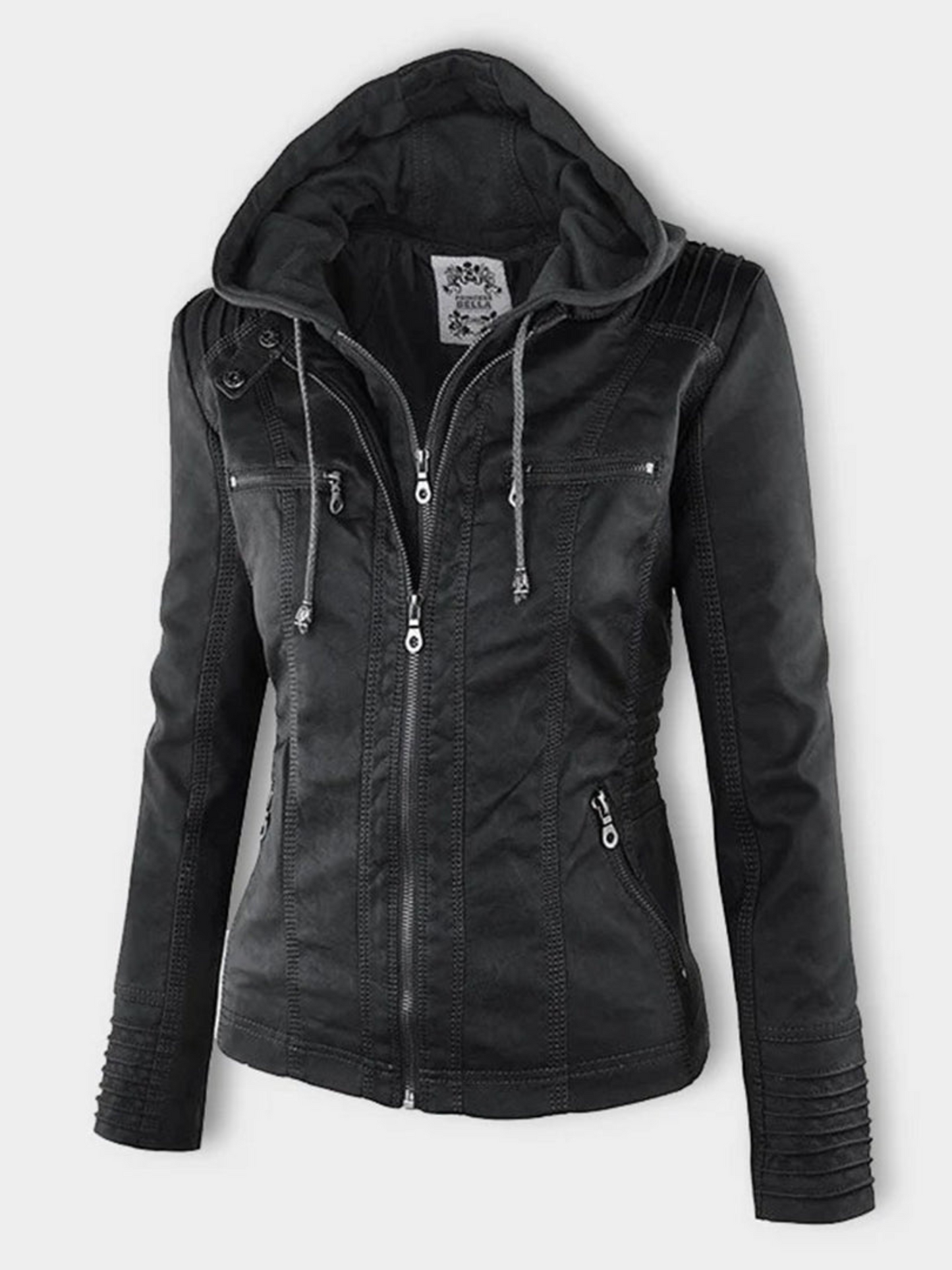 Lederjacke mit Kapuze für Damen | Geripptes Profil 2