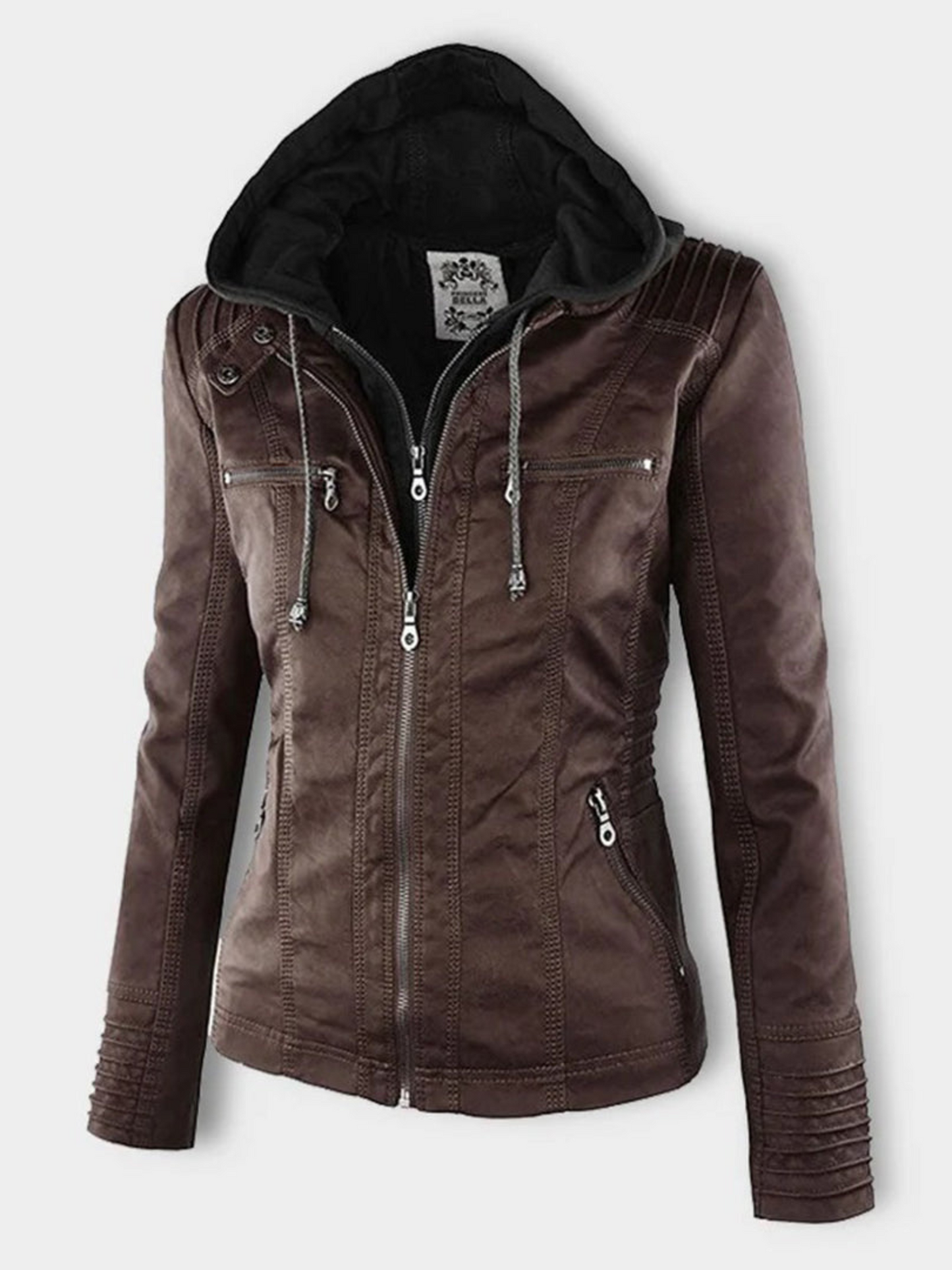 Lederjacke mit Kapuze für Damen | Geripptes Profil 3