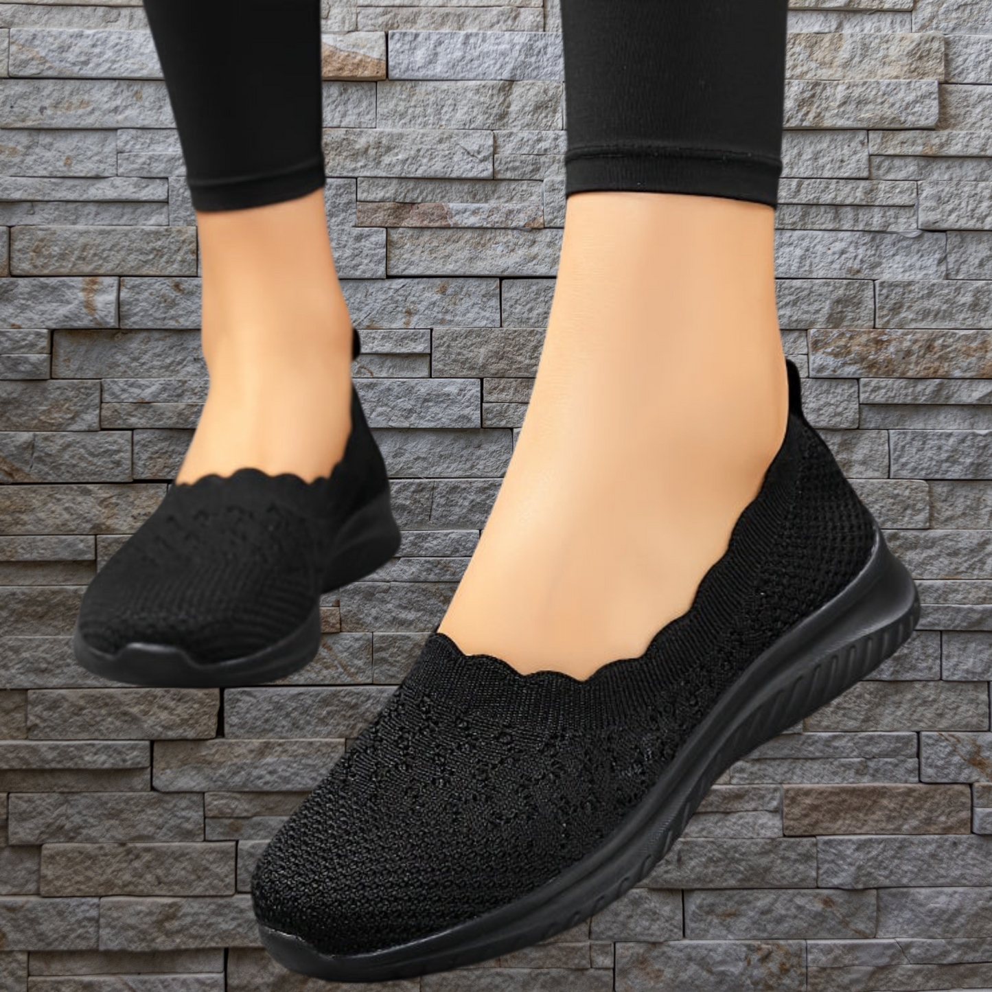 Leichte Mesh-Sneakers zum Hineinschlüpfen mit herausnehmbarer Sohle | Schwarz