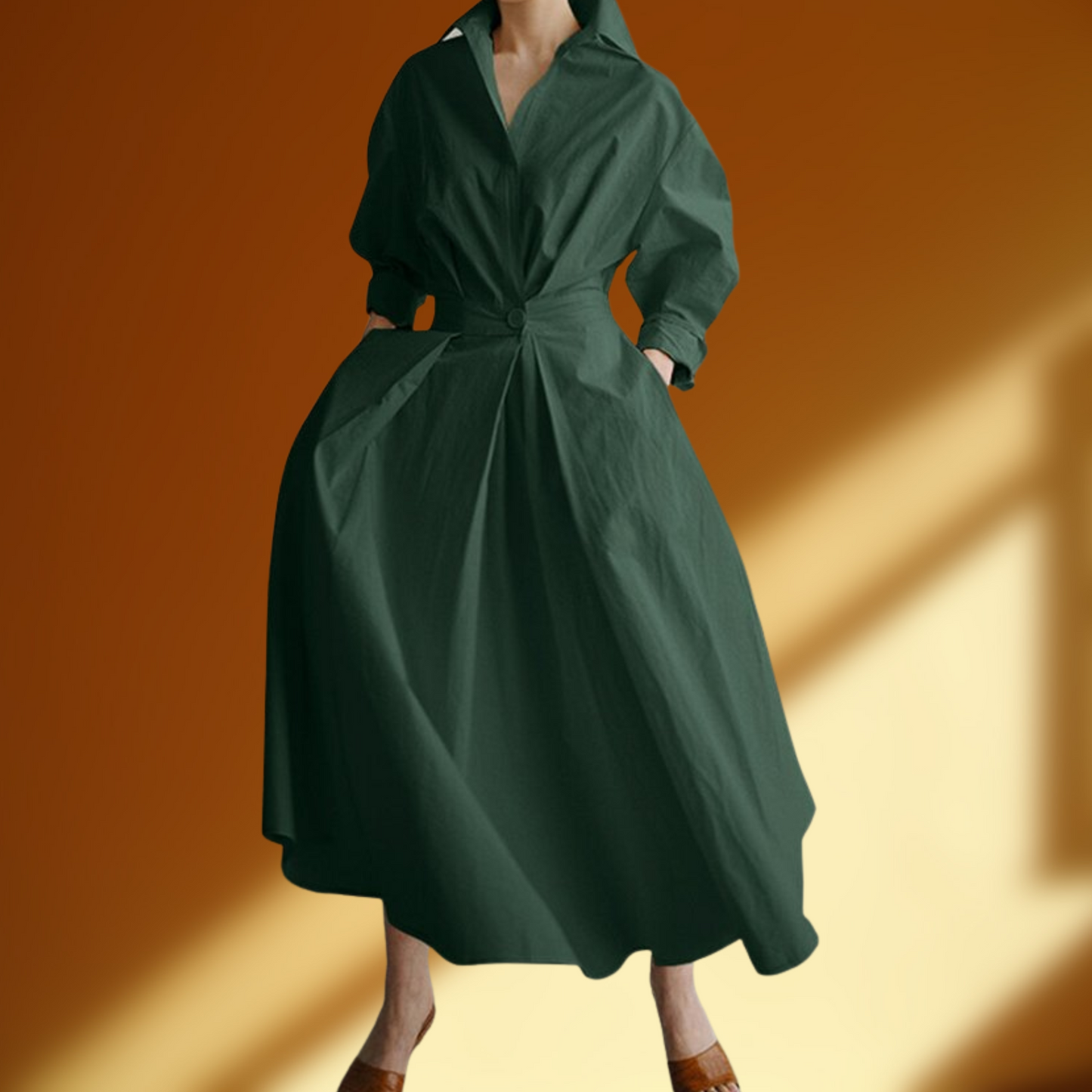 Leichtes Sommerkleid mit verstellbarem Gürtel und Knopfleiste | Olive