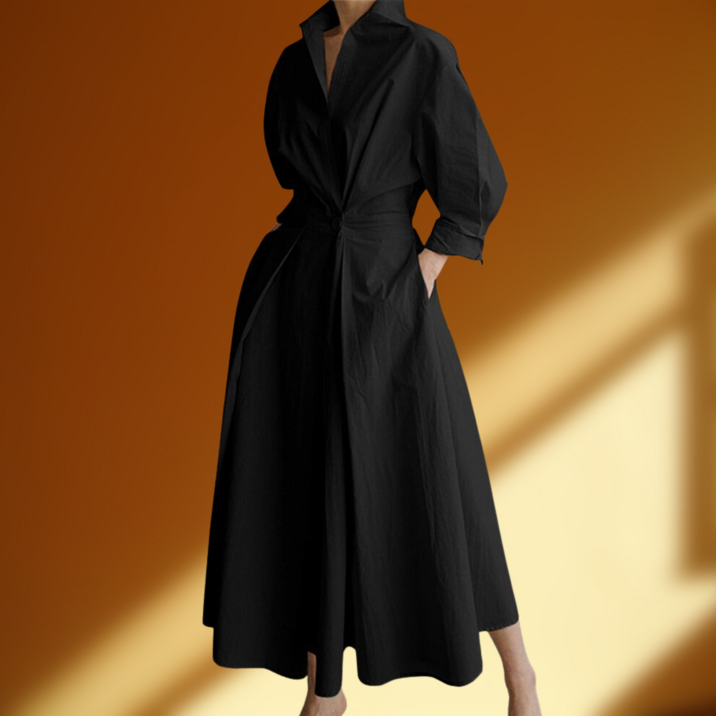 Leichtes Sommerkleid mit verstellbarem Gürtel und Knopfleiste | Schwarz
