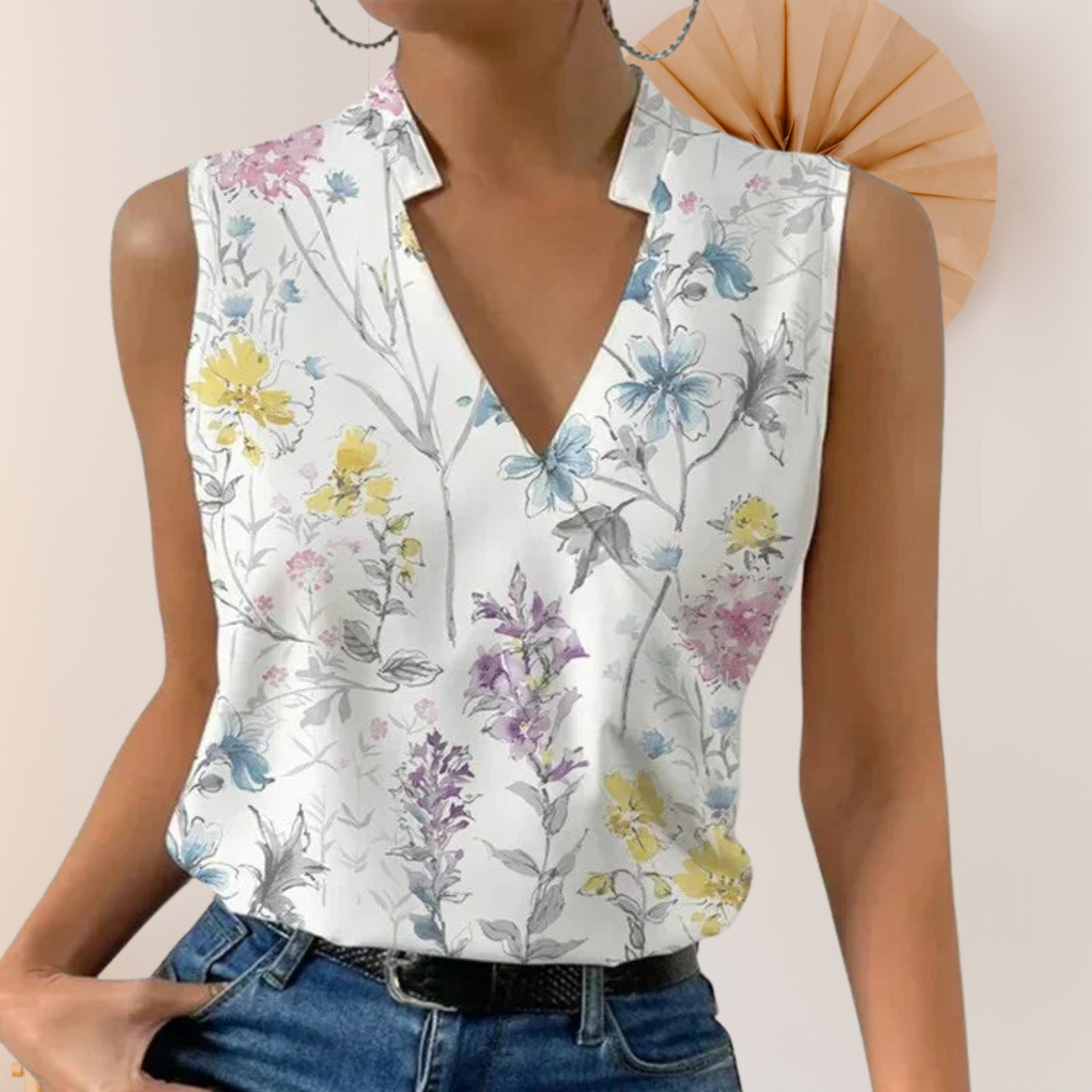 Leichtes ärmelloses Top für Damen – Perfekt für warme Sommertage | Weiß-Gelb