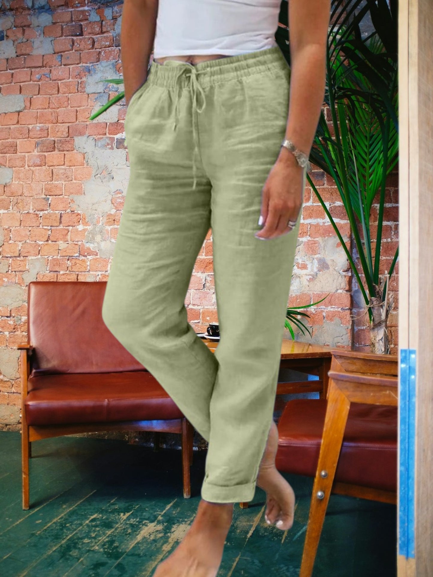 Luisa | Bequeme Stoffhose für Damen mit elastischem Bund und zeitlosem Design | Grun