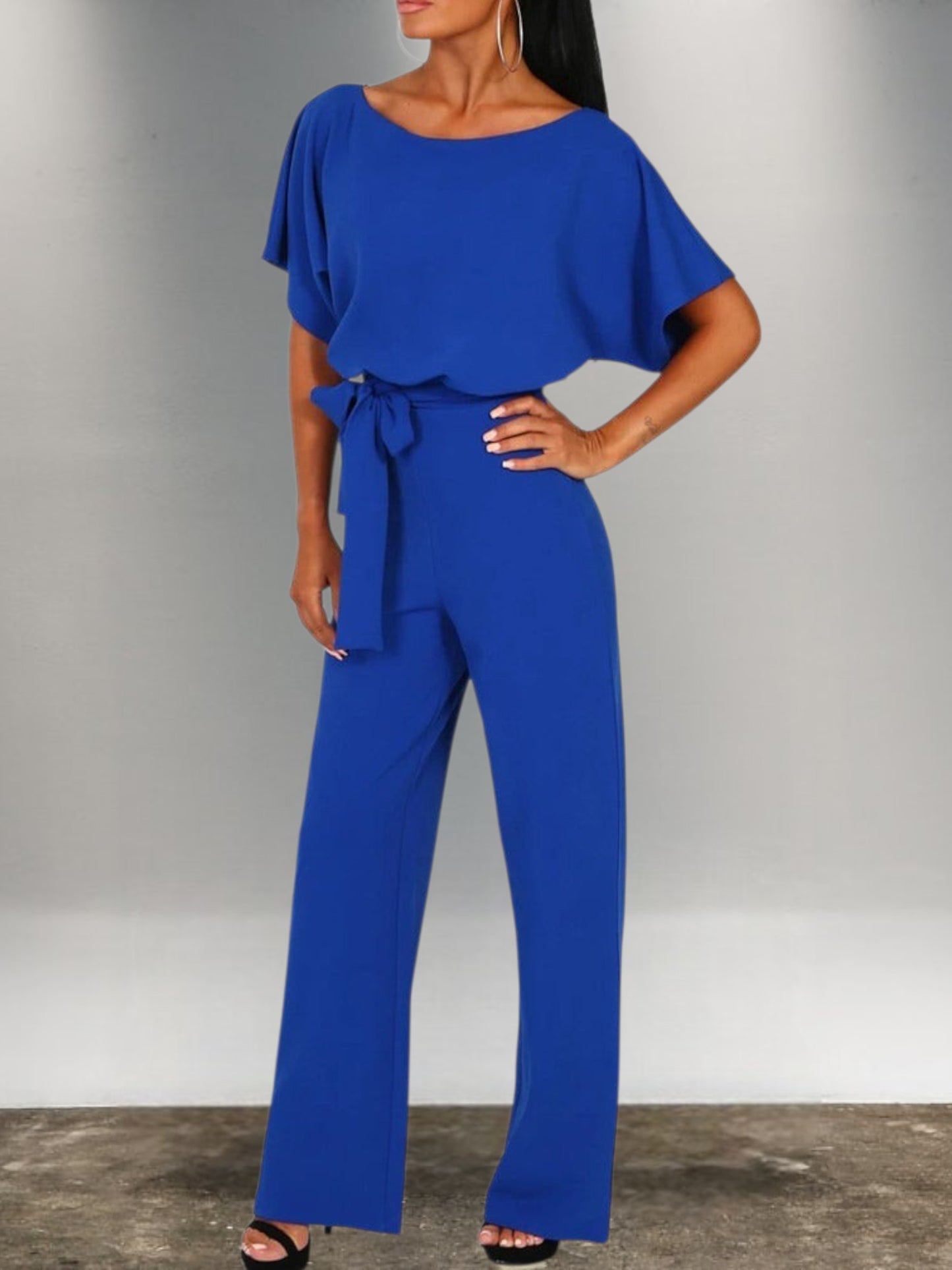 Mia | Figurbetonter Demi-Jumpsuit aus weichem Polyester für Frühling und Herbst | Blau