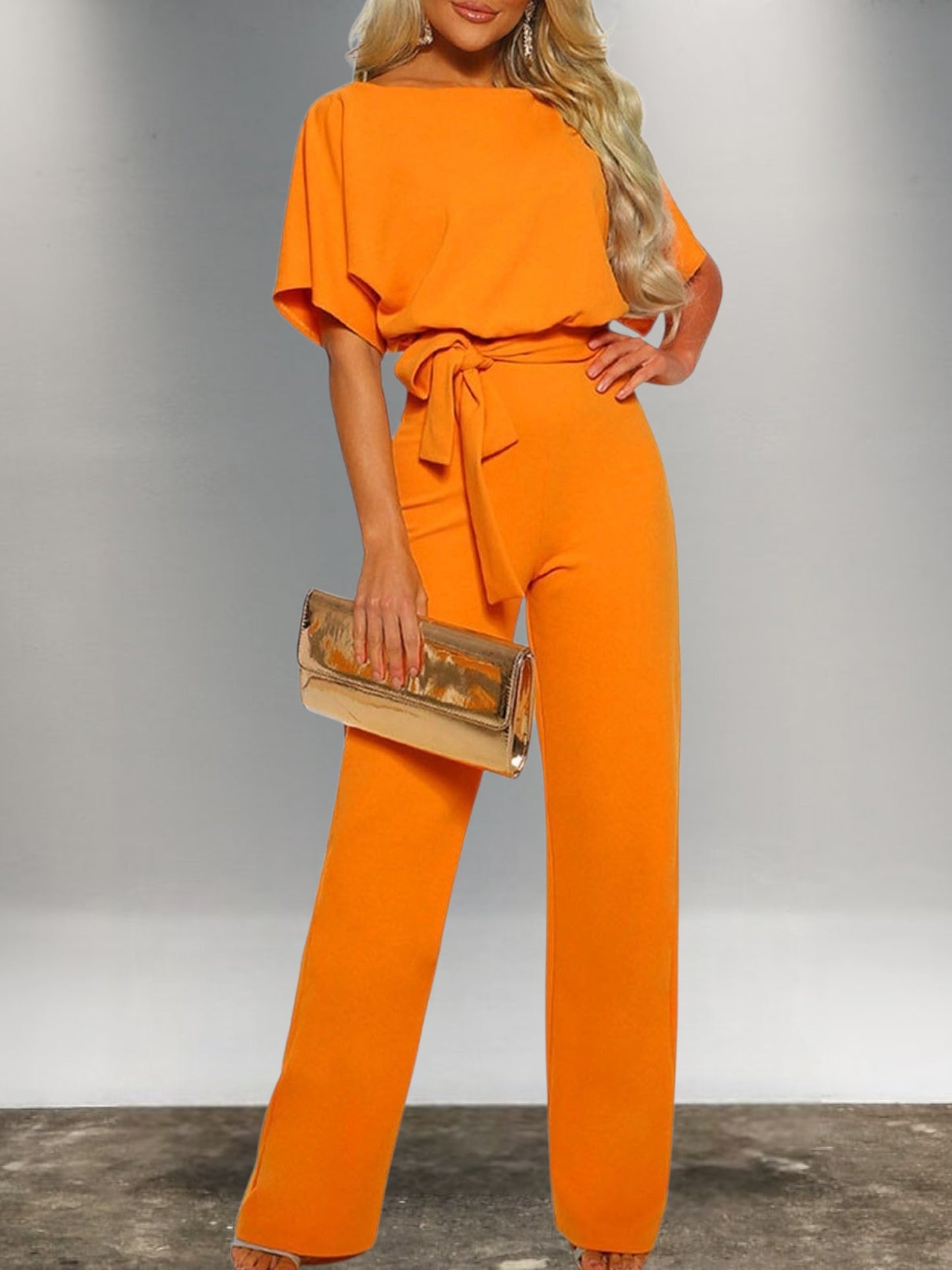 Mia | Figurbetonter Demi-Jumpsuit aus weichem Polyester für Frühling und Herbst | Orange