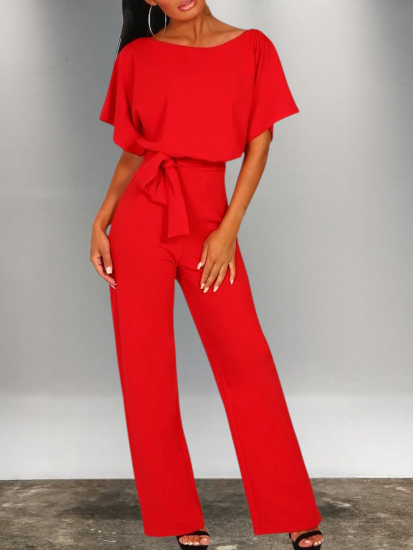 Mia | Figurbetonter Demi-Jumpsuit aus weichem Polyester für Frühling und Herbst | Rot