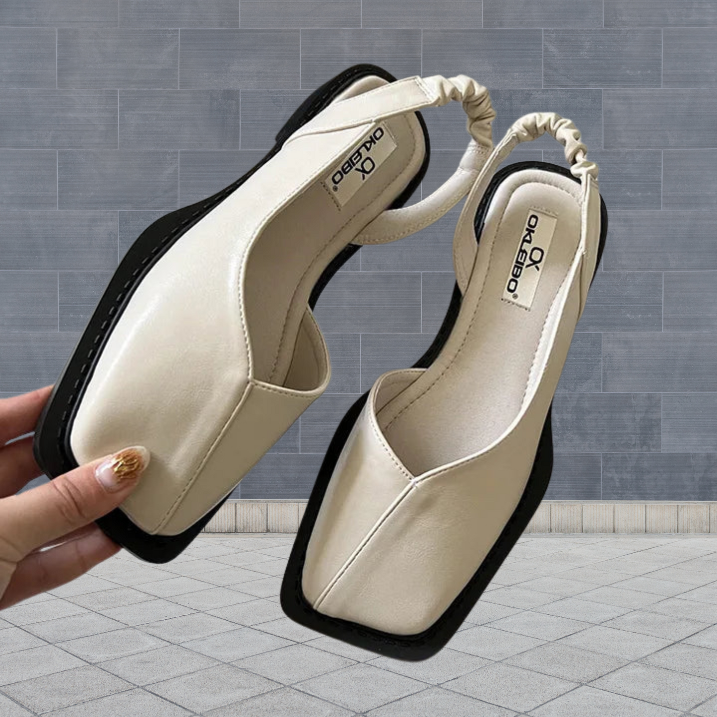 Modische Slingback Sandalen mit eckiger Spitze und Komfortsohle | Weiß