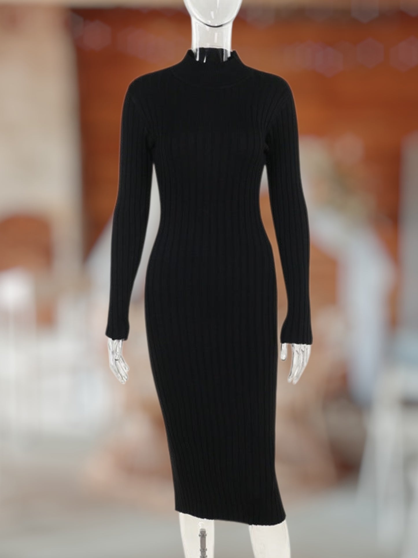Naiselle | Elegantes Strickkleid für Damen aus hochwertiger Wolle mit hohem Kragen und Rippenstruktur | Schwarz 3