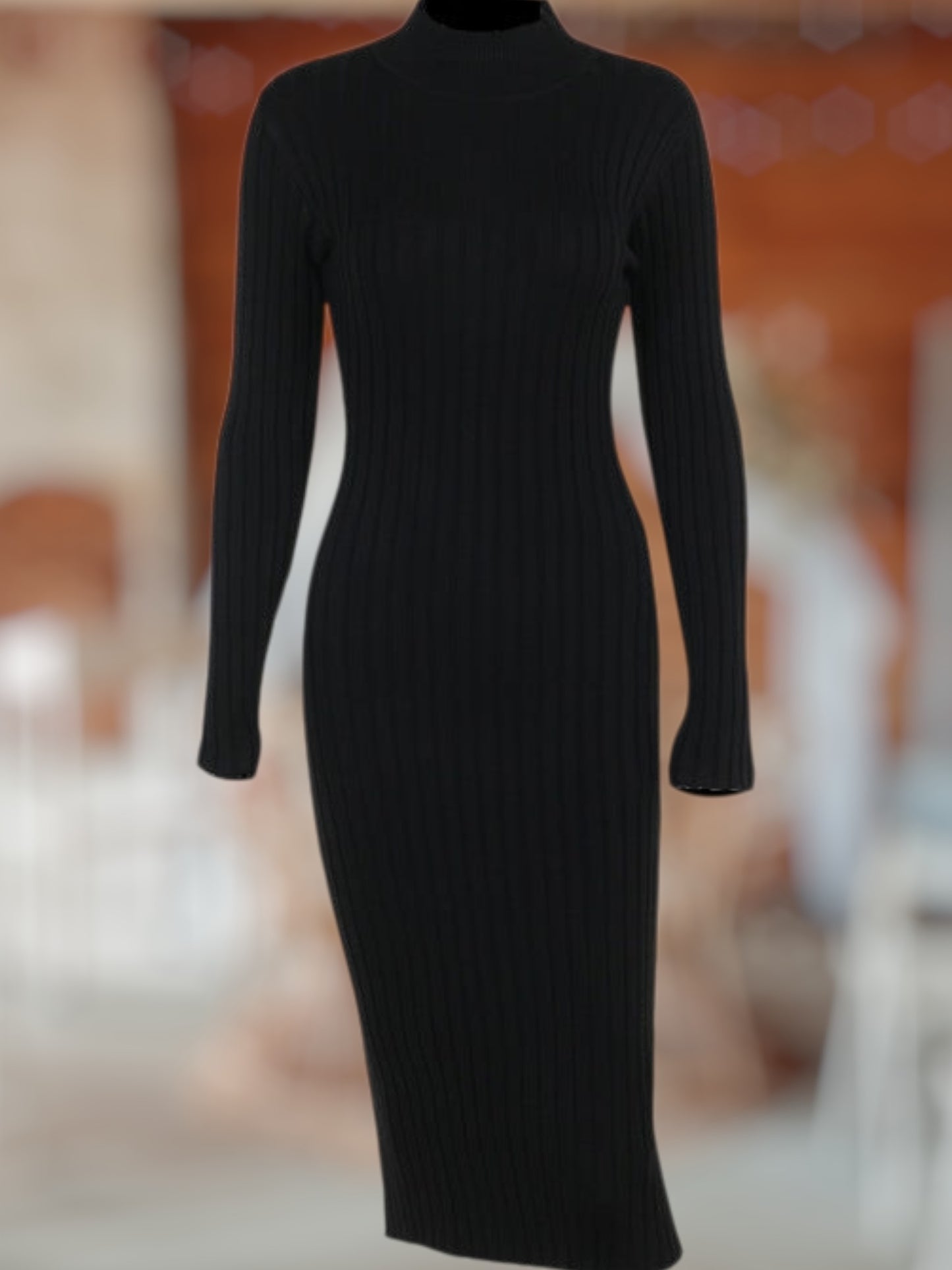 Naiselle | Elegantes Strickkleid für Damen aus hochwertiger Wolle mit hohem Kragen und Rippenstruktur | Schwarz 4