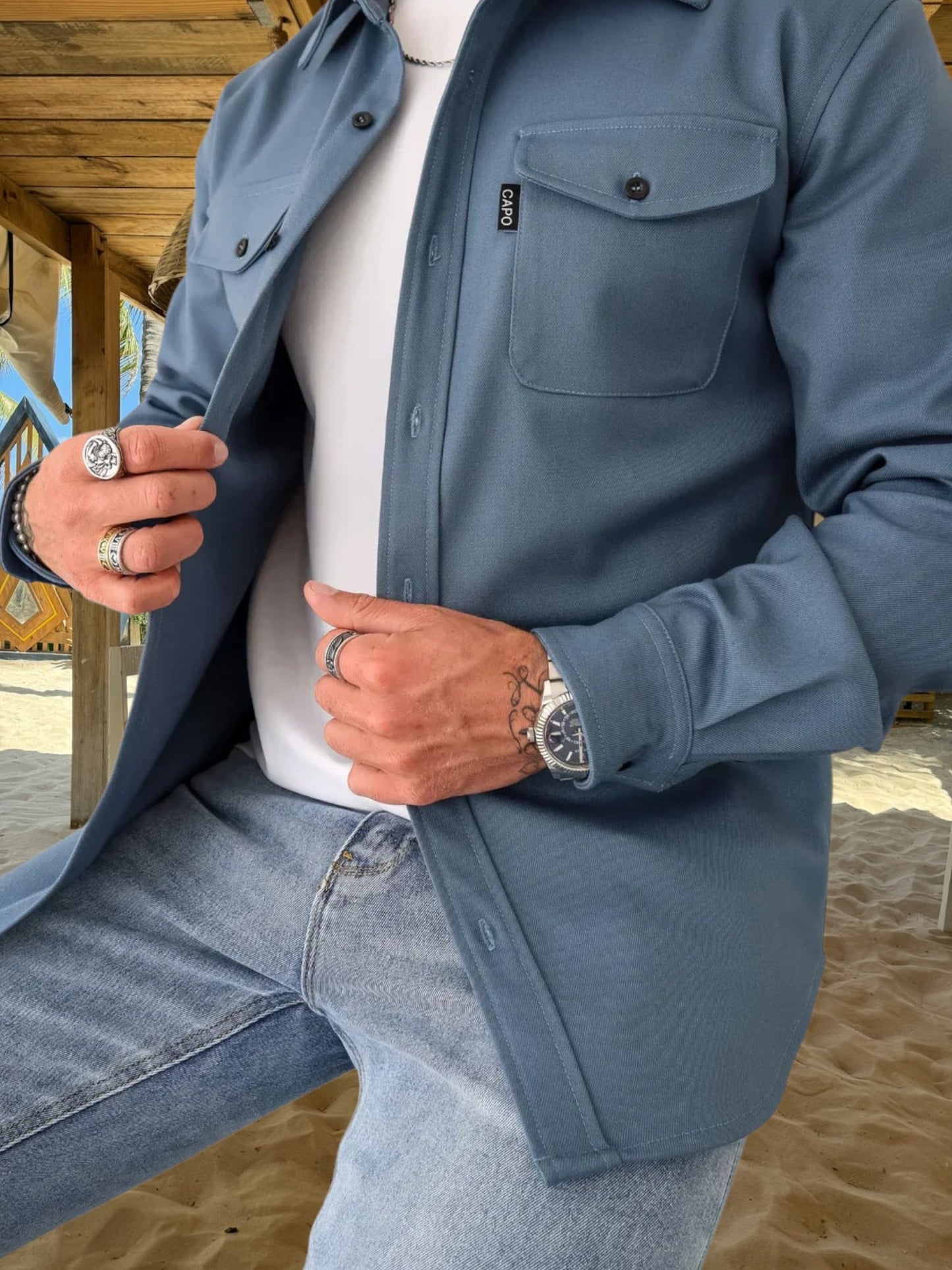 Oswin | Vielseitiges Overshirt aus robuster Baumwollmischung mit langem Arm und Knopfverschluss | Blau
