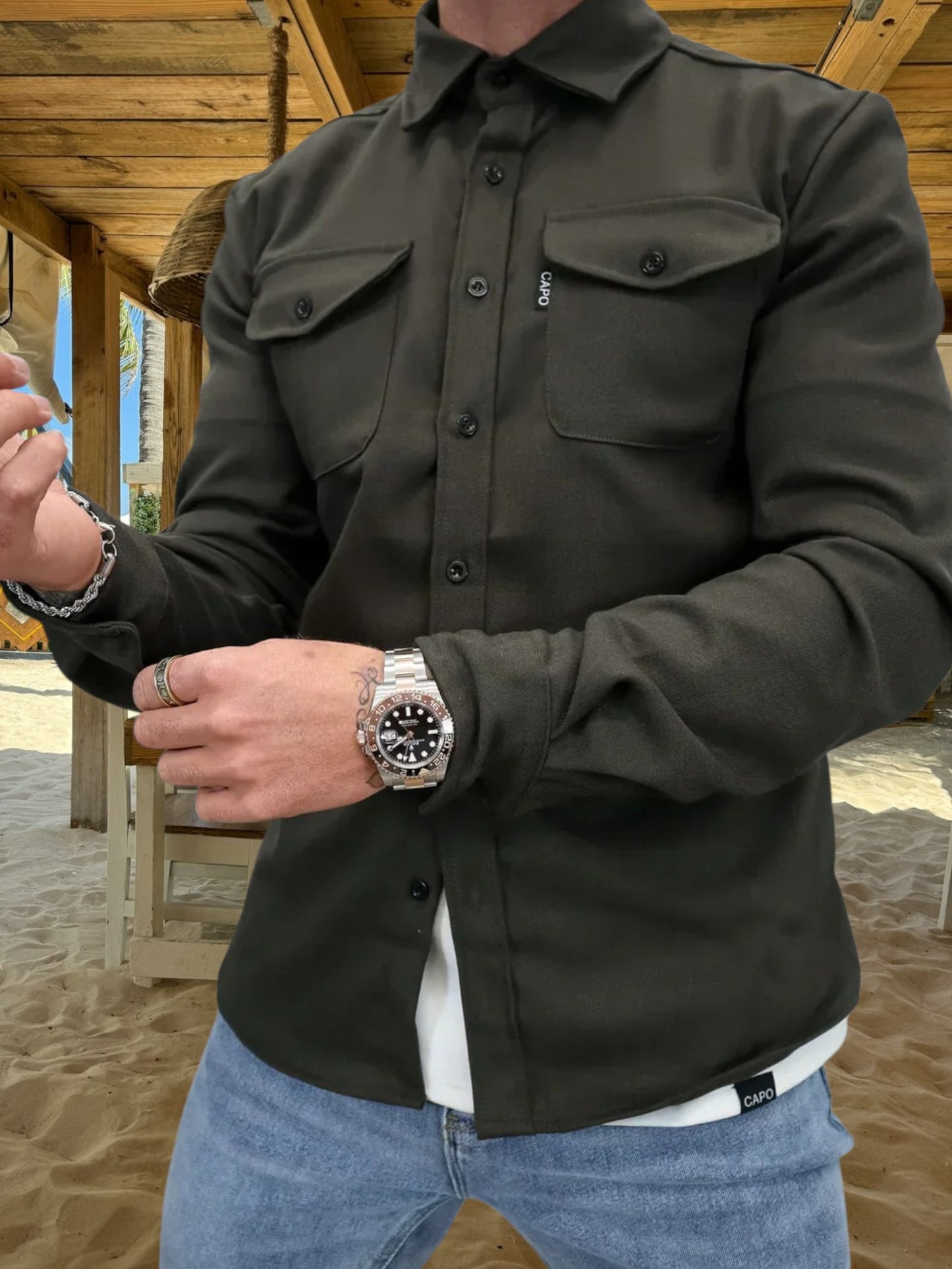 Oswin | Vielseitiges Overshirt aus robuster Baumwollmischung mit langem Arm und Knopfverschluss | DunkelGrun