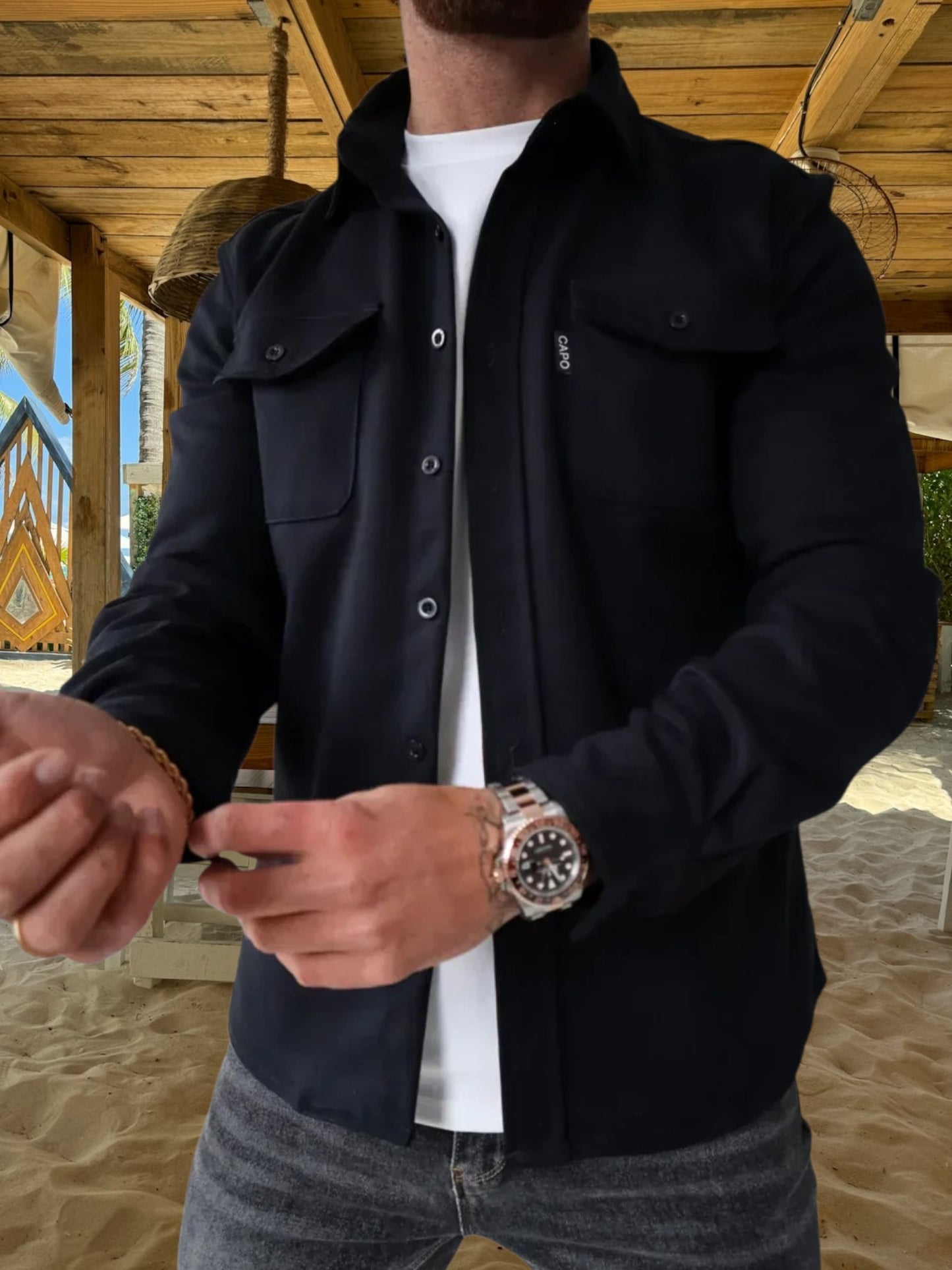 Oswin | Vielseitiges Overshirt aus robuster Baumwollmischung mit langem Arm und Knopfverschluss | Dunkelblau