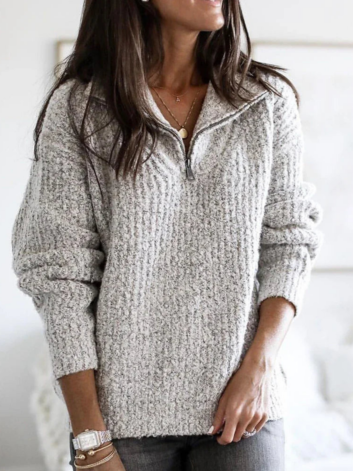Pullover mit halbem Reißverschluss für Damen | Lockere Passform 2