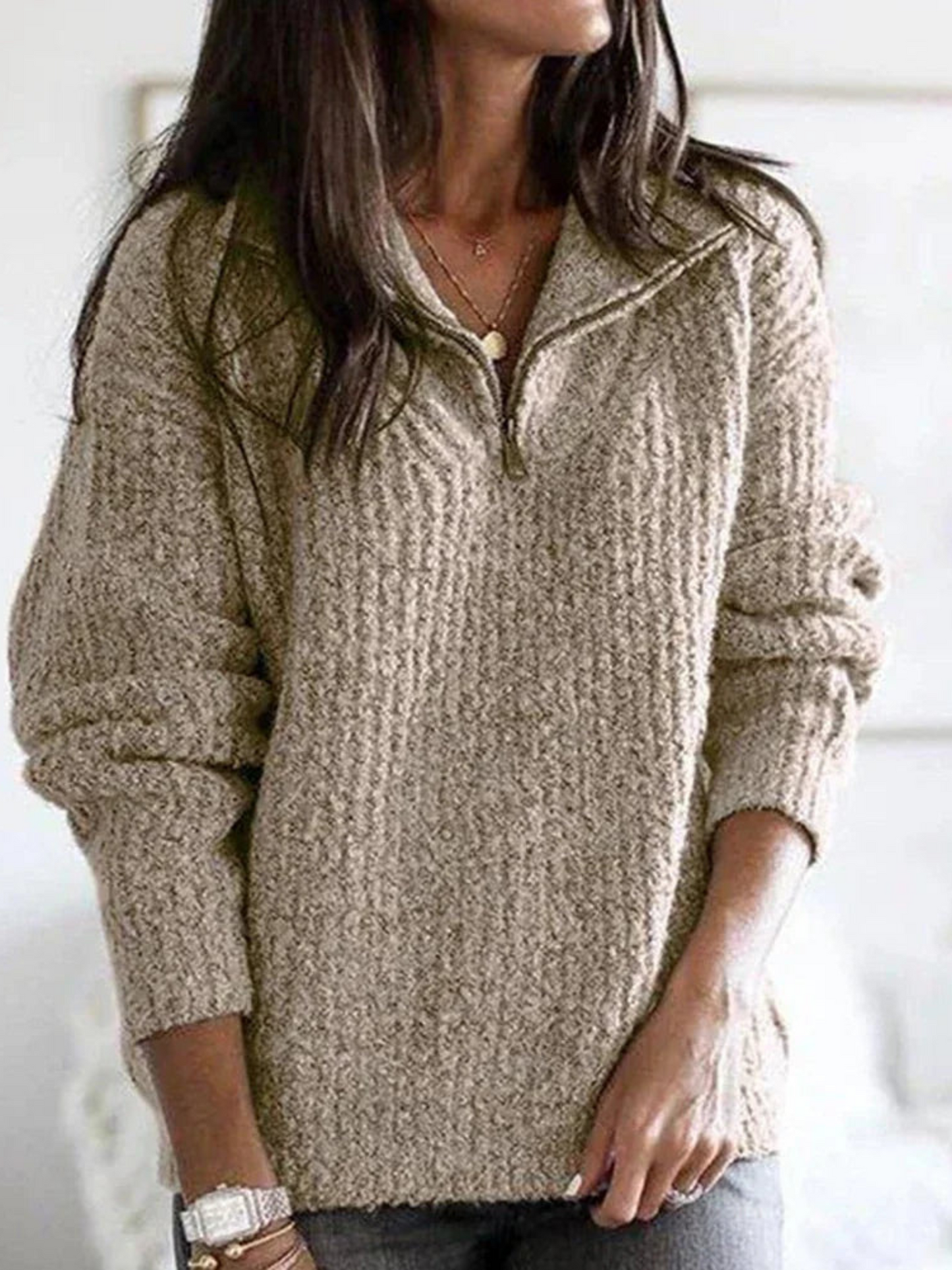 Pullover mit halbem Reißverschluss für Damen | Lockere Passform 3