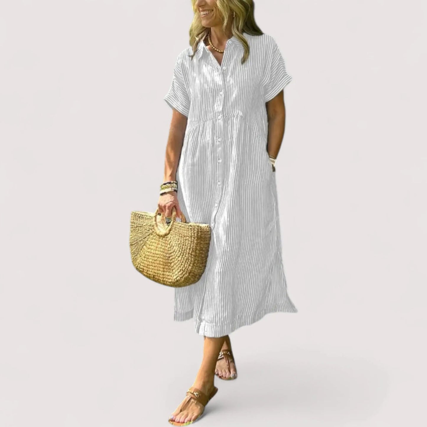 Hemdblusenkleid Damen | Gestreift & Kurzarm Midi