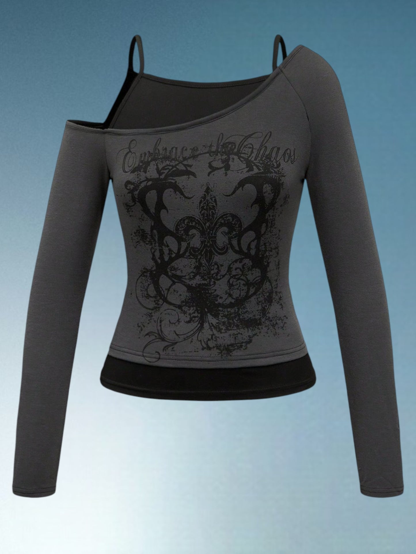 Ria | Elegantes schulterfreies Damen-Top mit Spaghetti-Trägern für festliche Anlässe | Dunkelgrau