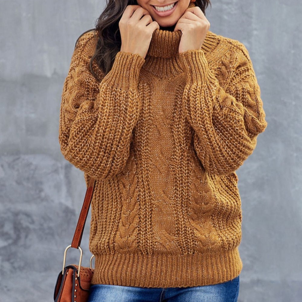 Rollkragenpullover Damen, Grobes Zopfmuster, Komfortabel | Winter 1