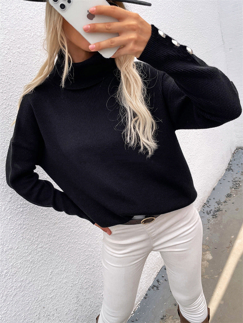 Rollkragenpullover Damen | Casual Fit mit Knopfmanschetten | Winter 5