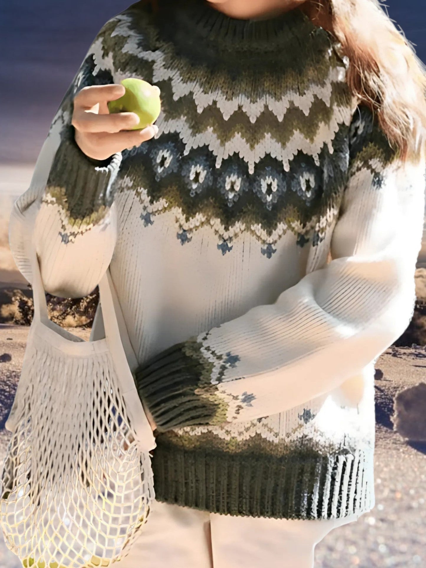 Rundhals-Strickpullover | Laternenärmel 1