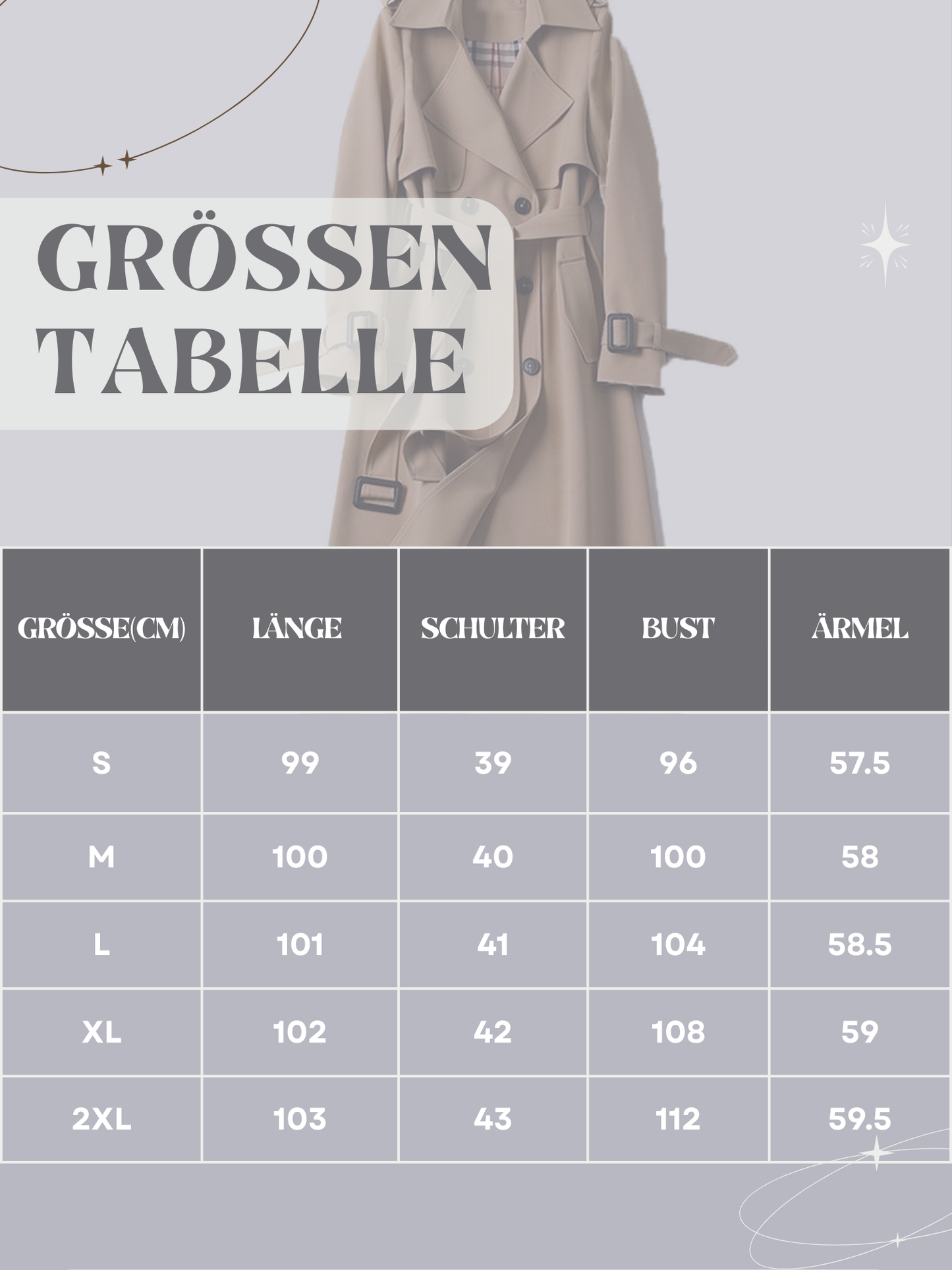 Trench coat für Damen | Zweireihig Mantel