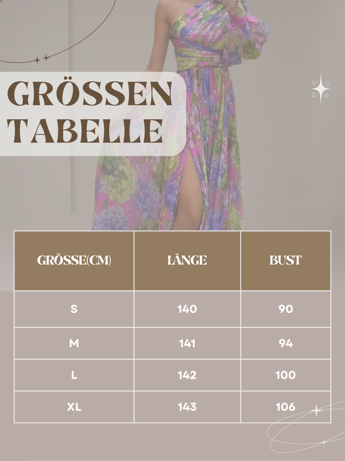 Florales One-Shoulder-Kleid mit plissierten Ärmeln
