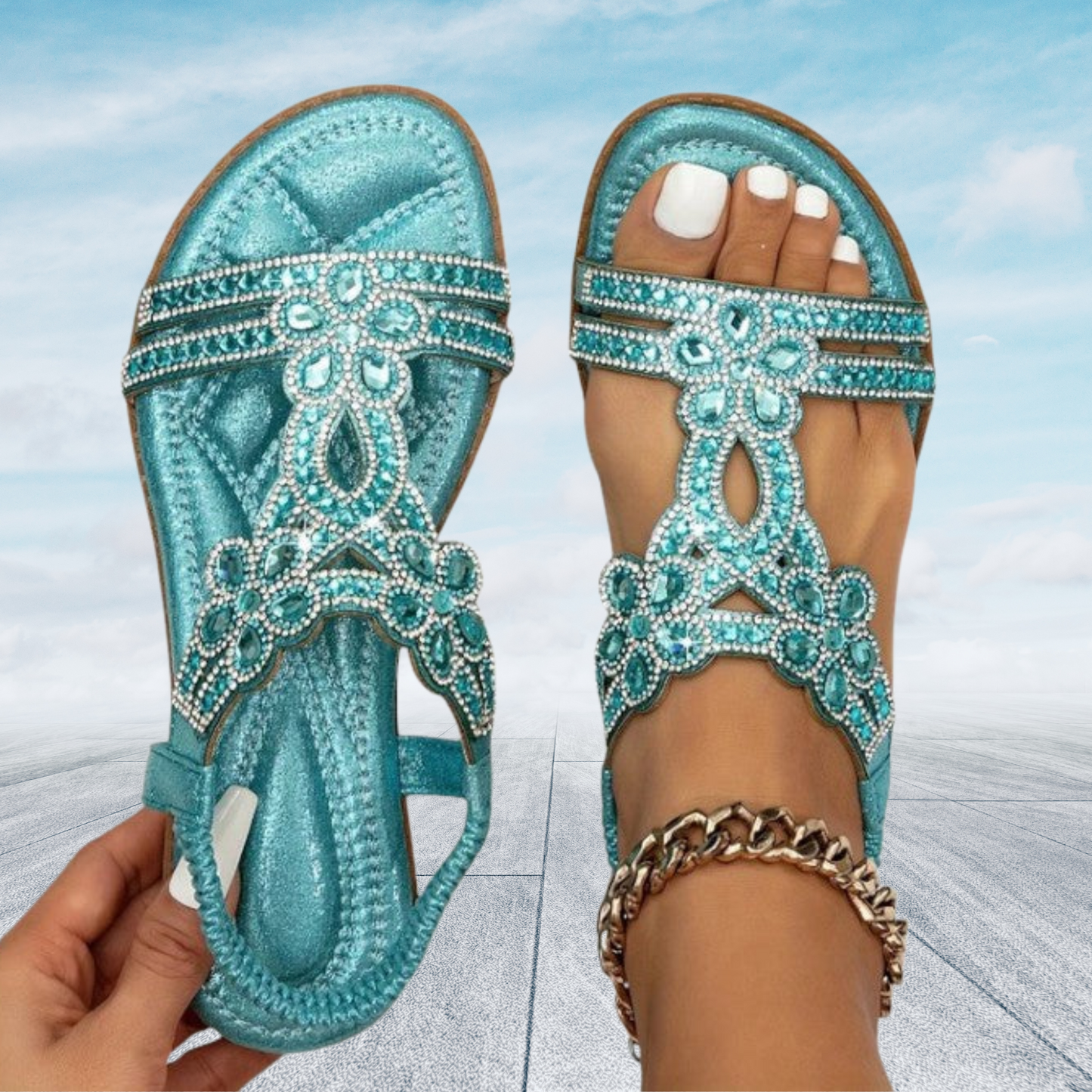 Sommerliche Sandalen im Boho-Stil aus Leder mit flexibler Passform | Blau