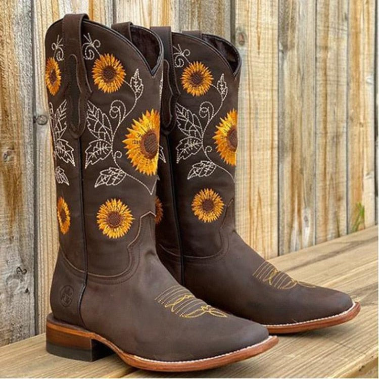 Stiefel im Sonnenblumen-Design für Damen | Knöchelhöhe mit 1