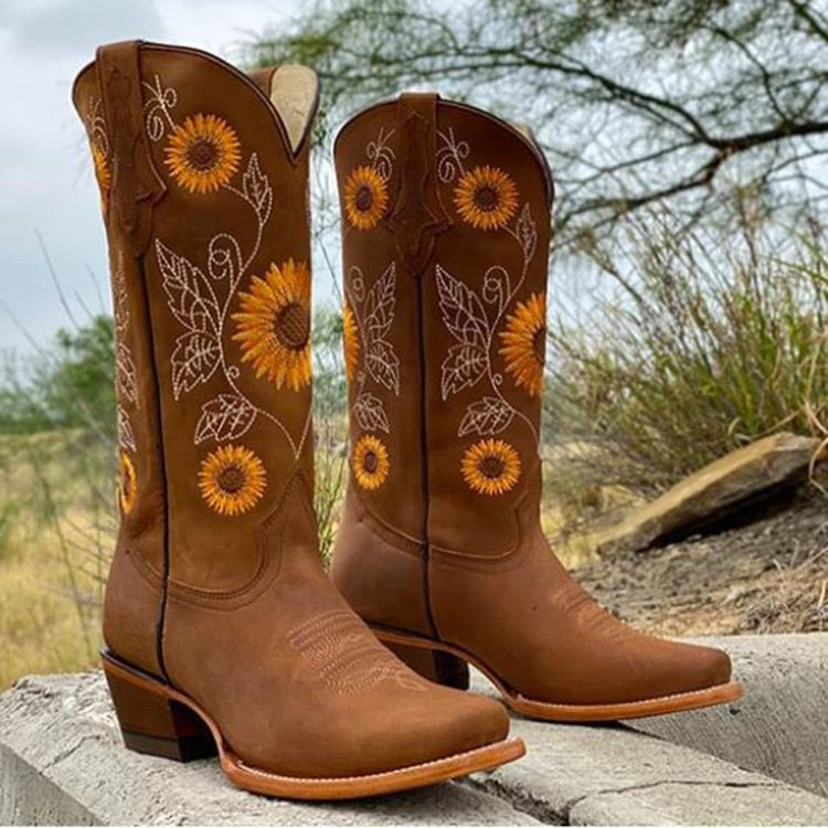 Stiefel im Sonnenblumen-Design für Damen | Knöchelhöhe mit 2