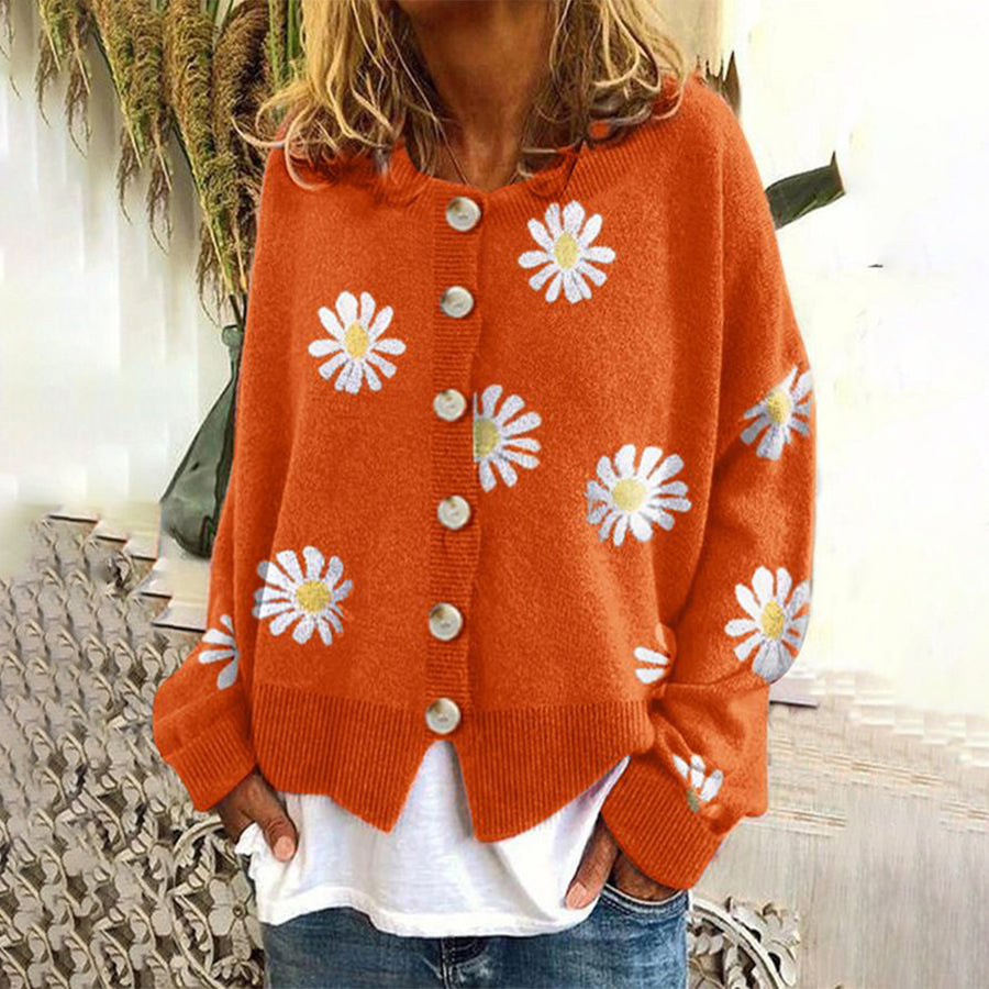 Strickjacke Damen, Entspannte Passform, Blumendruck | Übergangsbekleidung 2