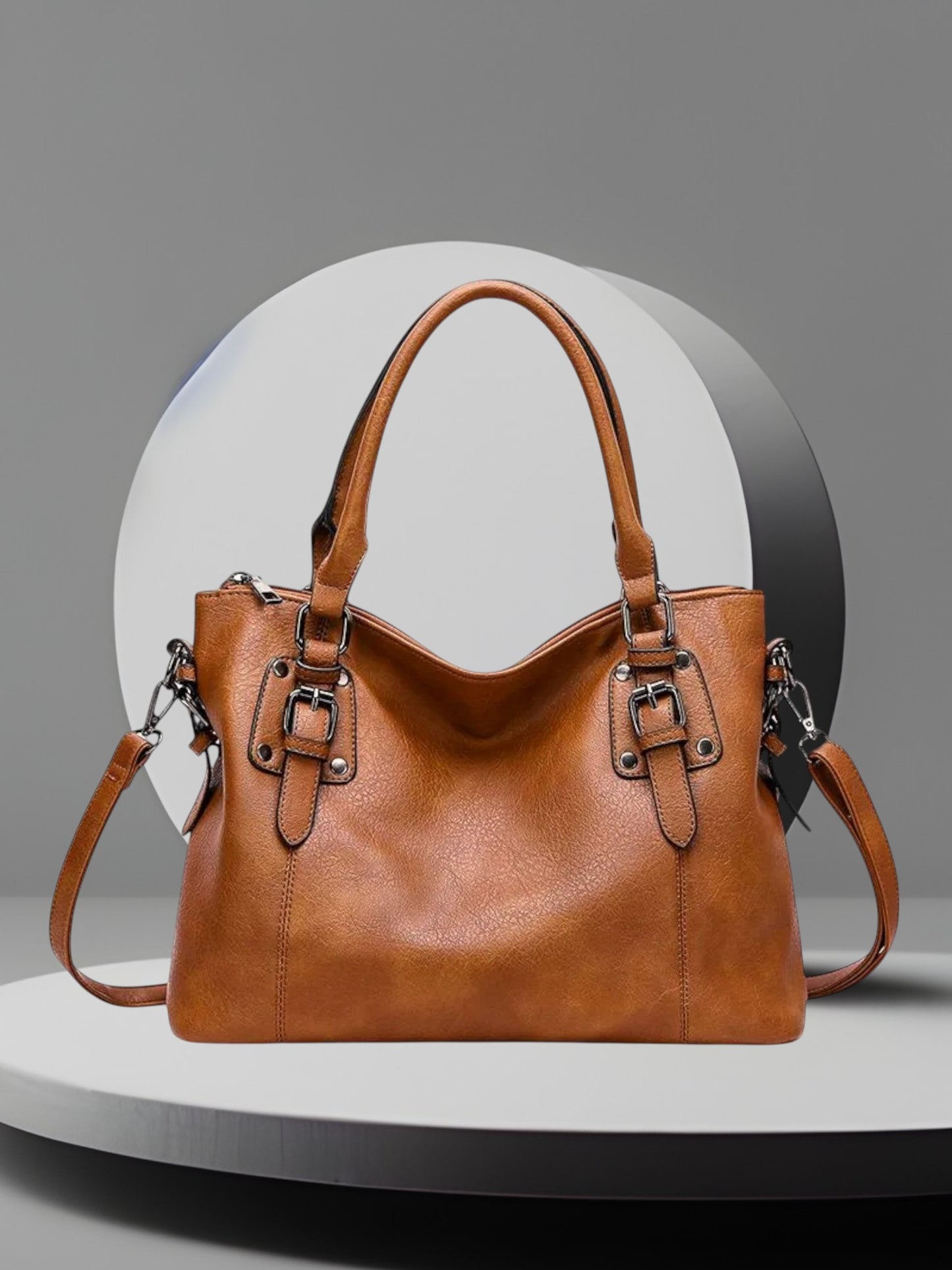 Ulla | Elegante Umhängetasche Damen aus hochwertigem Schweizer Leder mit verstellbarem Riemen und Magnetverschluss | Braun
