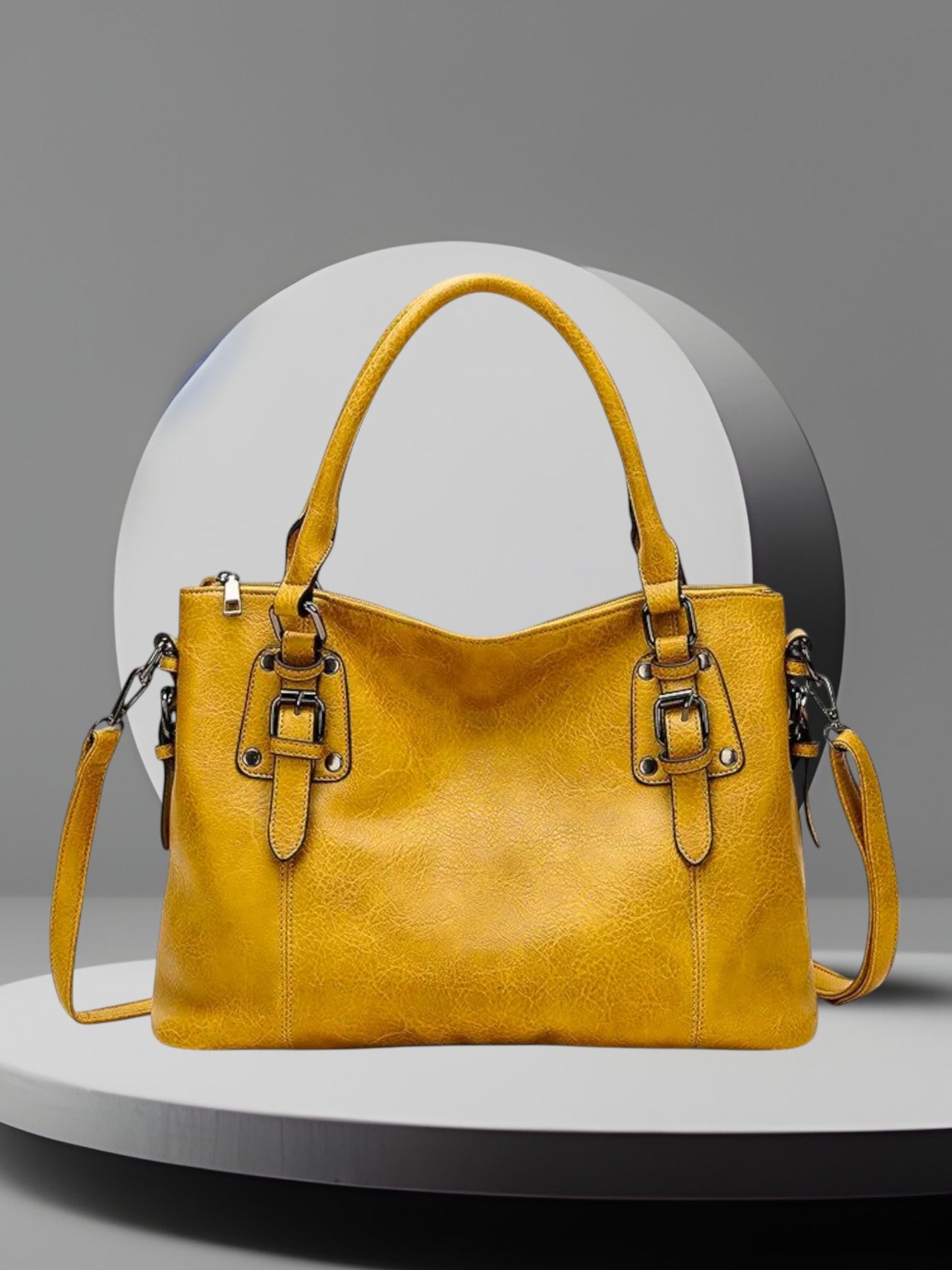 Ulla | Elegante Umhängetasche Damen aus hochwertigem Schweizer Leder mit verstellbarem Riemen und Magnetverschluss | Gelb