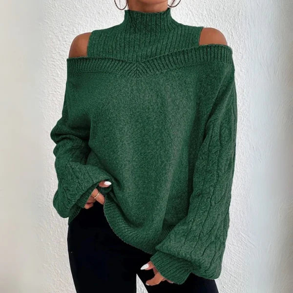 Off-Shoulder Langarm-Pullover – Lockerer Strickcardigan für Damen