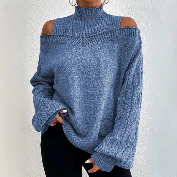 Off-Shoulder Langarm-Pullover – Lockerer Strickcardigan für Damen
