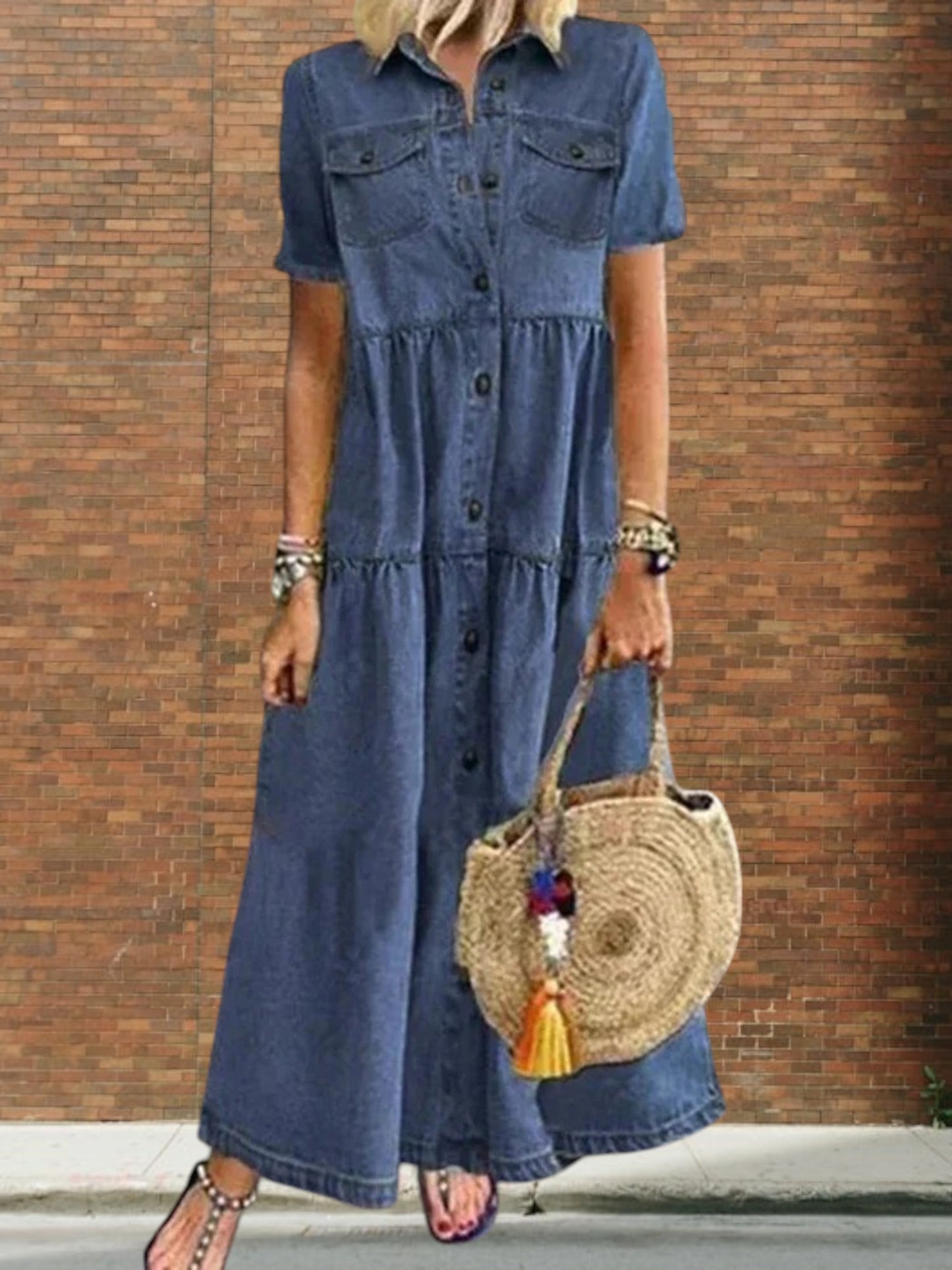 Vibeke | Elegantes Jeanskleid Damen mit schmeichelhaftem Schnitt und minimalistischen Design, ärmellos, Maxi-Länge | Dunkelblau