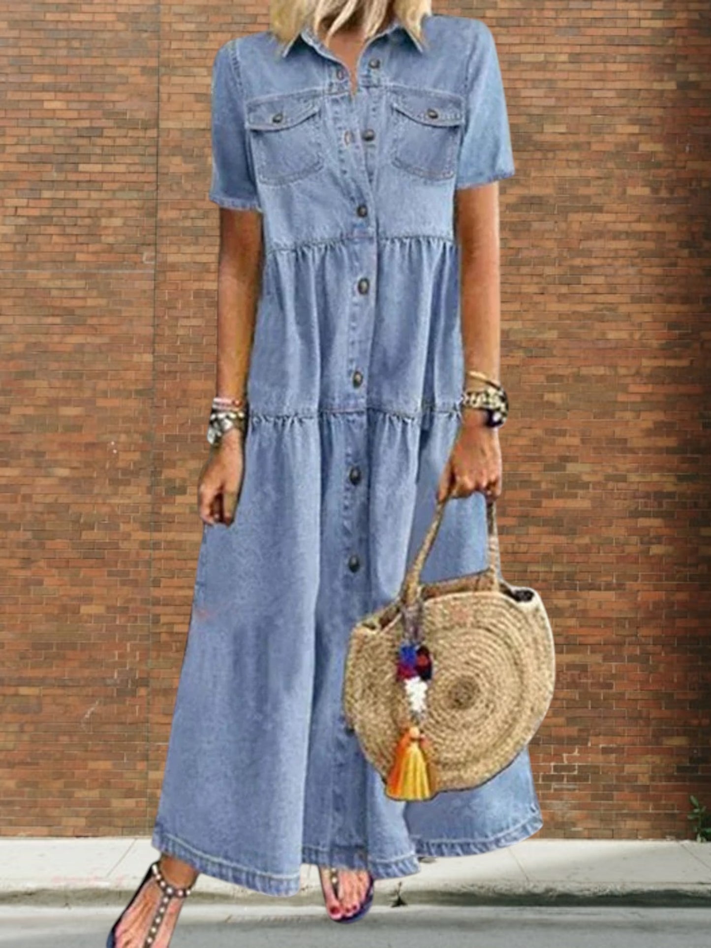Vibeke | Elegantes Jeanskleid Damen mit schmeichelhaftem Schnitt und minimalistischen Design, ärmellos, Maxi-Länge | Hellblau