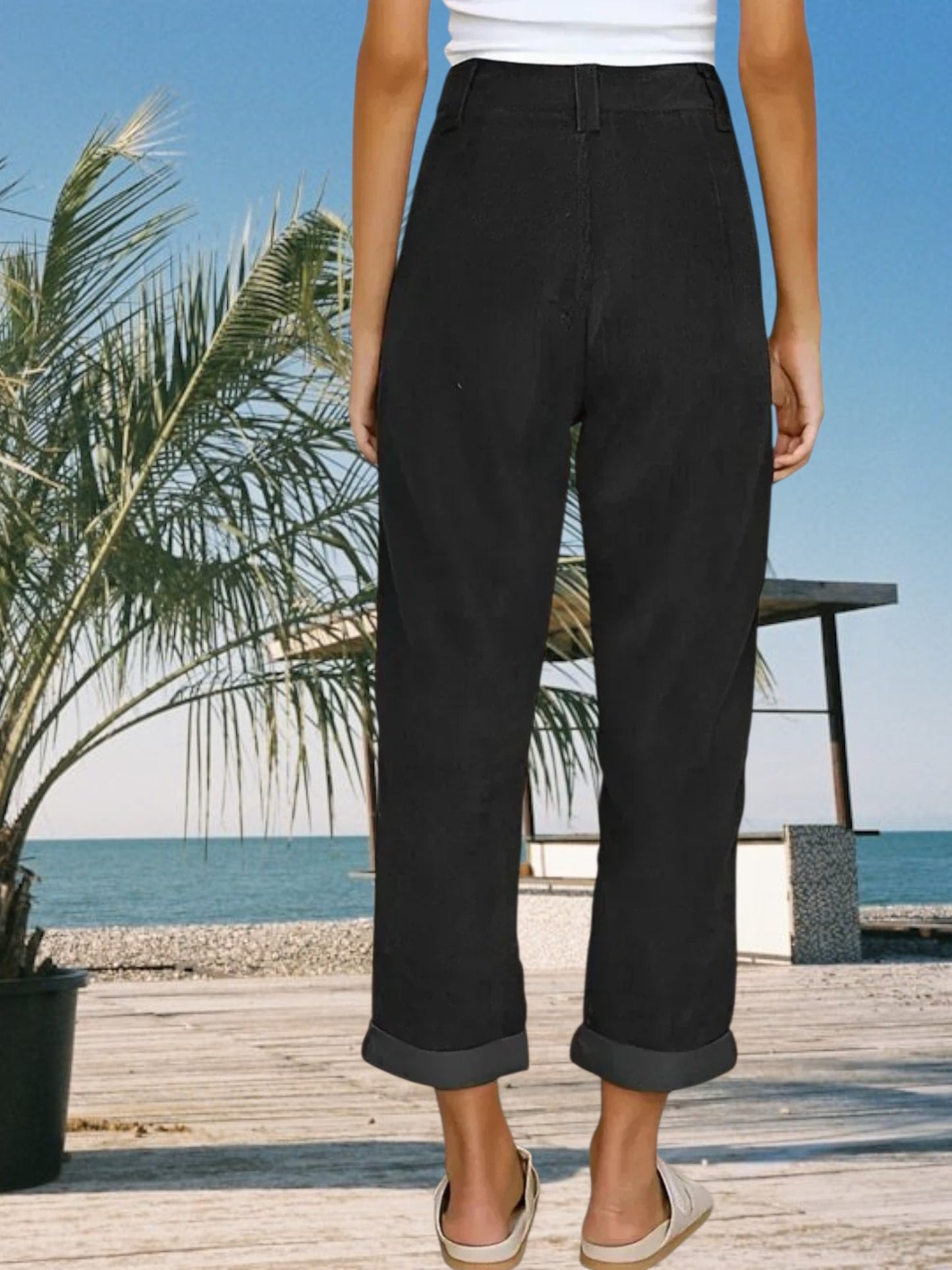 Zell | Stylische hochtaillierte Cordhose für Damen aus weichem Material für jede Gelegenheit | Schwarz
