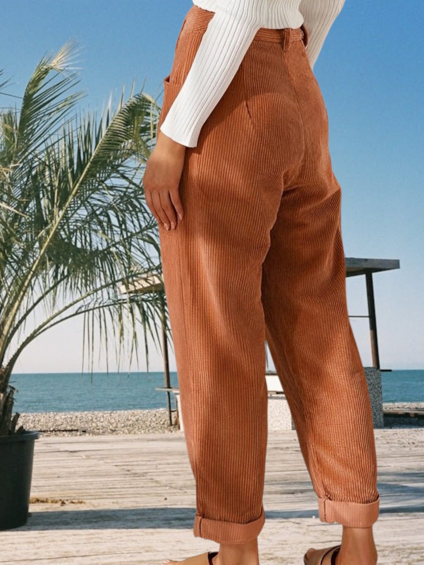 Zell | Stylische hochtaillierte Cordhose für Damen aus weichem Material für jede Gelegenheit | aprikose 2