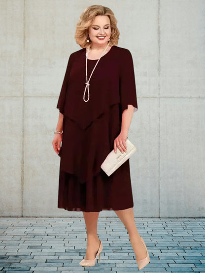 Tanja | Elegantes Chiffon Kleid für Hochzeitsgast in knieumspielender Länge – Festliche Kleider für Damen | Dunkelrot