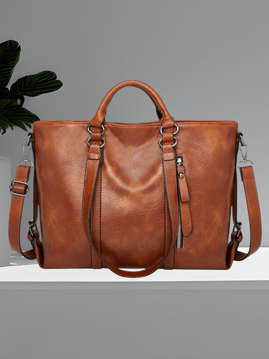 Benja | Große Ledertasche mit geräumigem Innenraum und robusten Griffen | Braun 