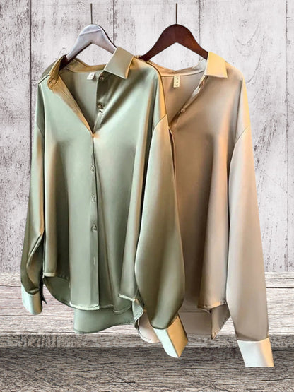 ANNE | Elegante Damenbluse aus Satin mit langem Arm und glänzendem Finish | Champagner  2