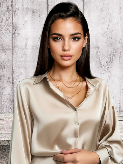 ANNE | Elegante Damenbluse aus Satin mit langem Arm und glänzendem Finish | Champagner  3